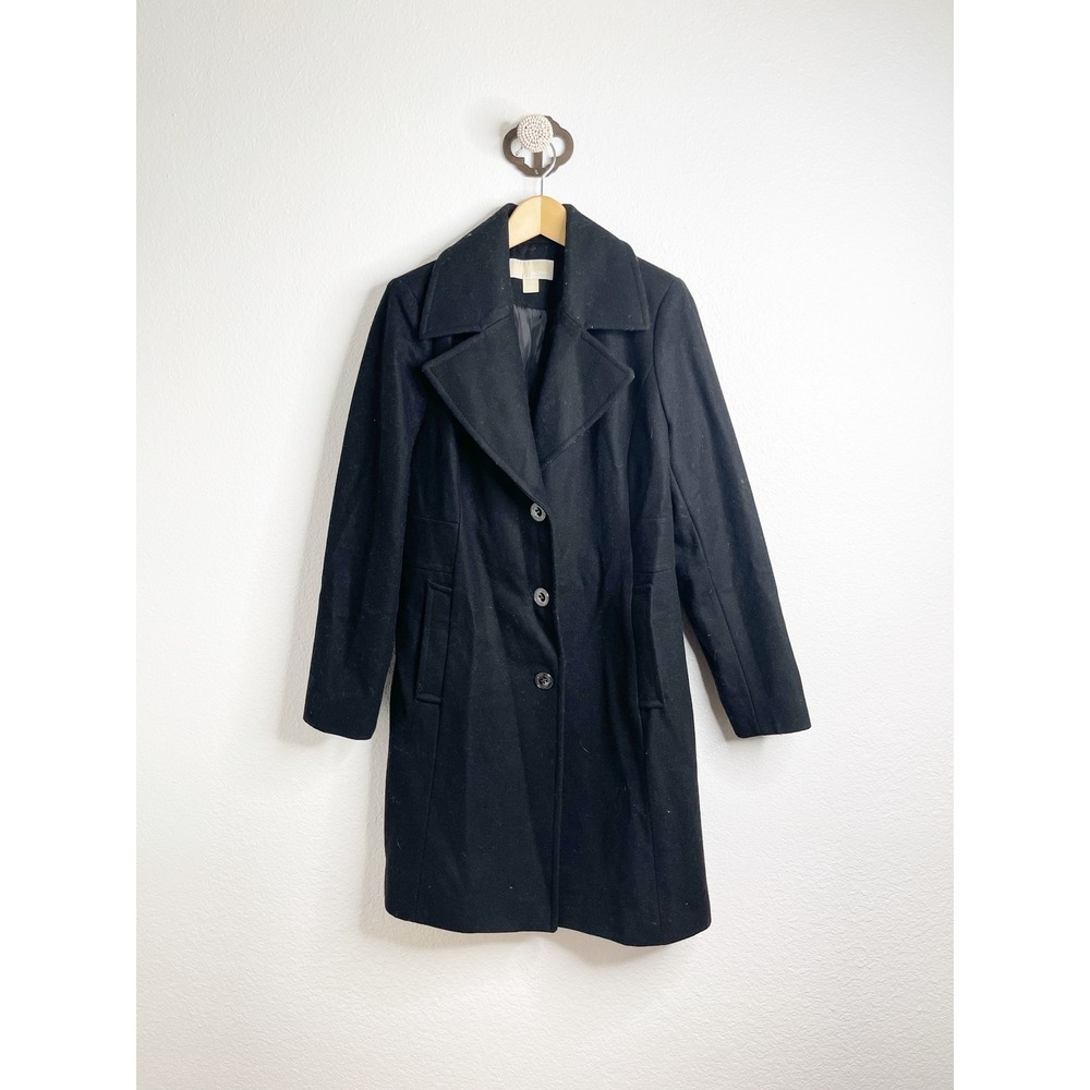 Michael Michael Kors‎ Womens Black Wool Blend Peacoat Mid Length Button Front M